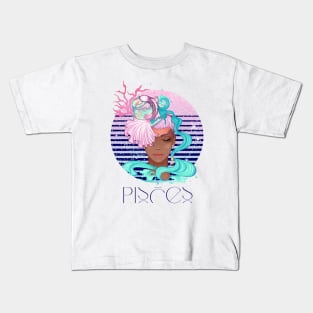 Pisces Zodiac Sign | Circle Beautiful Girl Kids T-Shirt